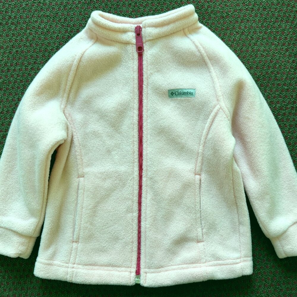 Columbia Girls 18-24M Cream Pink Fleece Full Zip Mock Neck Jacket with Pockets